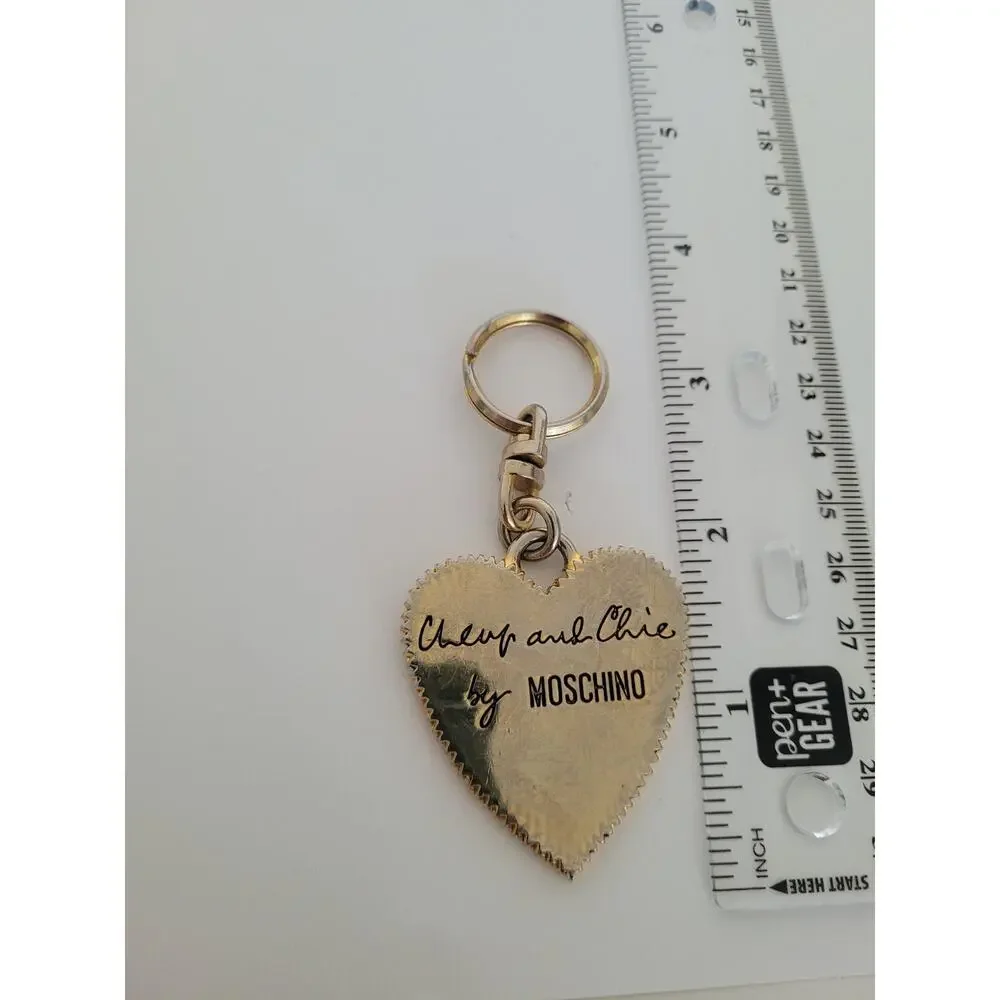 Vintage‎ Cheap And Chick Moschino Gold Heart Charm Keychain Key Ring Fob Metal